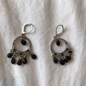 Silver earrings with black gems